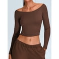 thumbnail image 4 of Women'S Long Sleeve Off the Shoulder Tops Going Out Cute Basic Y2K Fall Fashion 2026 Outfits Clothes Dark Brown M, 4 of 8