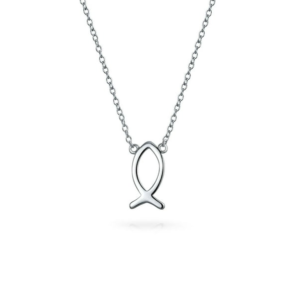 Bling Jewelry Womens Dainty Sterling Silver Jesus Fish Ichthys Pendant Necklace for Christians