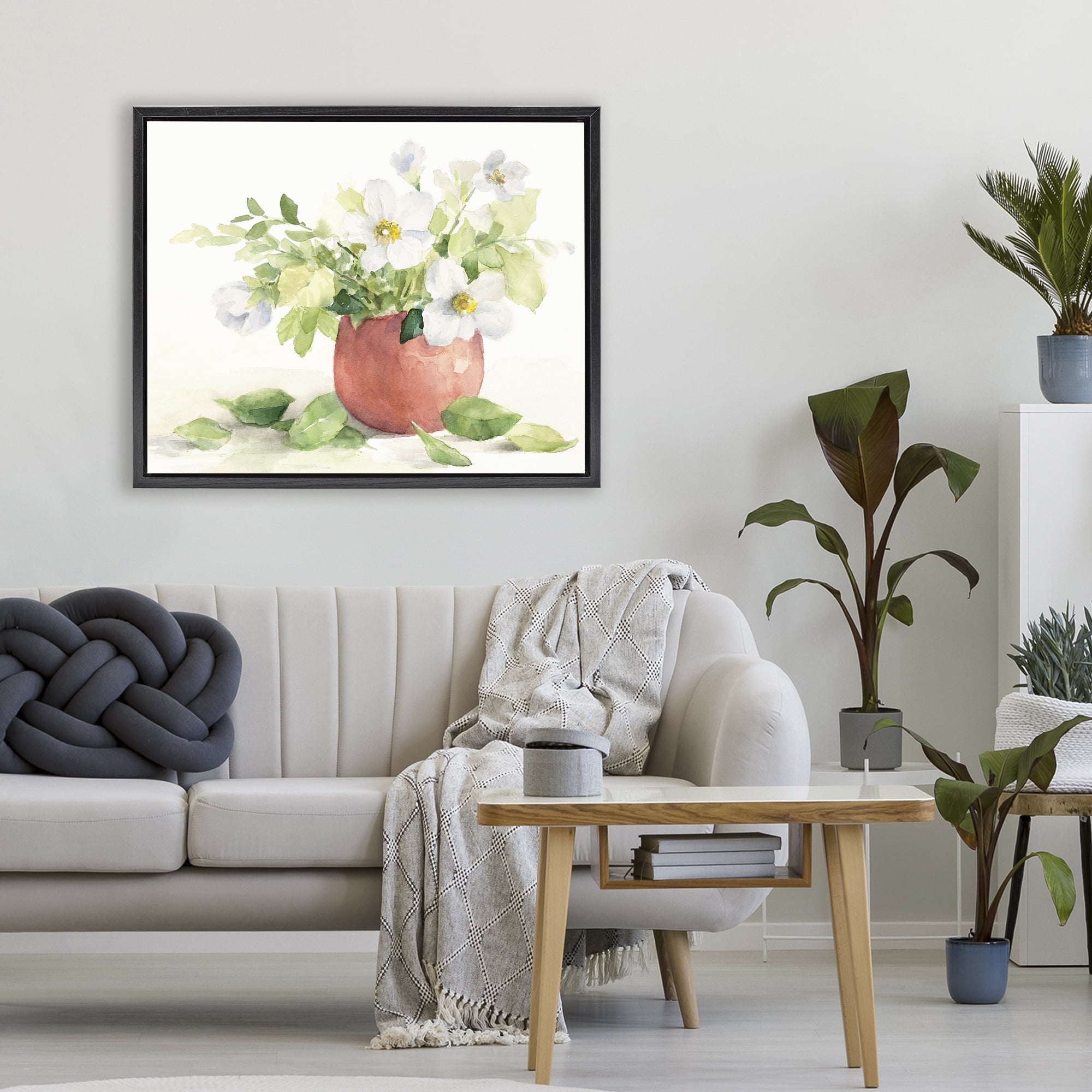 Stupell Industries White Anemones in Copper Vase Black Framed Floater Canvas Wall Art, design by Lanie Loreth