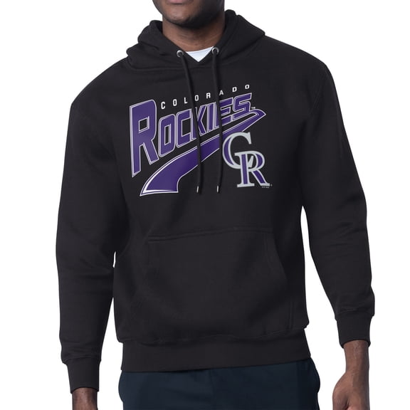 Men's Starter Black Colorado Rockies Modern Tailsweep Fleece Tri-Blend Pullover Hoodie