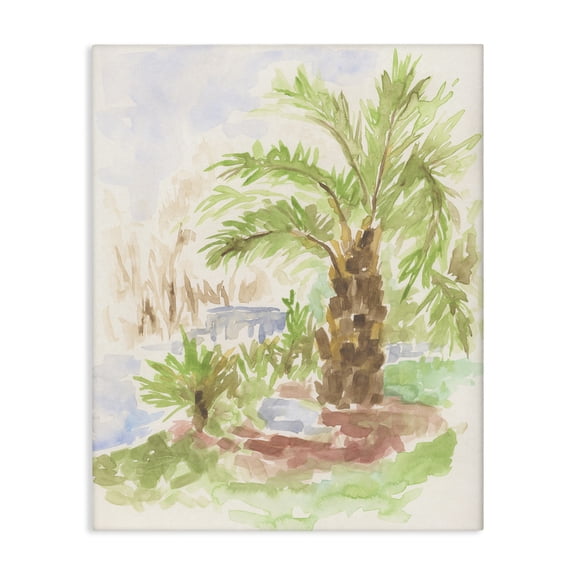 Stupell Industries Palm Tree River's Edge Landscape & Nature Painting Wrapped Canvas Art Print Wall Art, 16 x 20