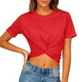 thumbnail image 1 of HongQid Blouse d'Été Décontractée à Manches Courtes pour Femme, Col Rond, Crop Top, devant Torsadé, Dos Nu, T-Shirt, 1 of 8