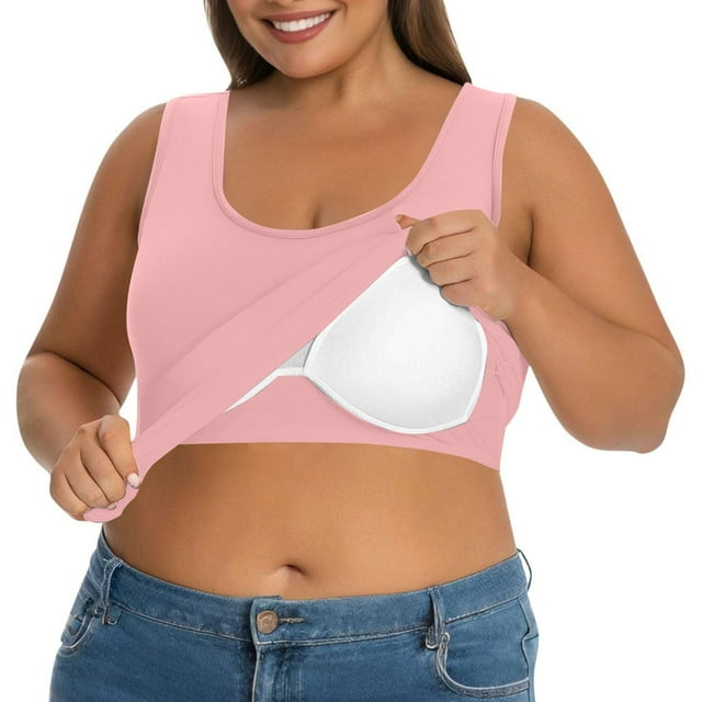 Yubnlvae Camisole Grande Taille avec Soutien-Gorge Intégré Débardeurs Basiques pour Femmes avec Soutien-Gorge Intégré Extensible en Solde! Uni, Col Rond, Rose, 4TG