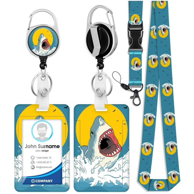 ID Badge Holder with Lanyard and Retractable Badge Reel Clip, Cute Funny  Retro Shark Card Name Tag Lanyard Vertical ID Protector Bage Clips for  Nurse Nursing Doctor Teacher Student 