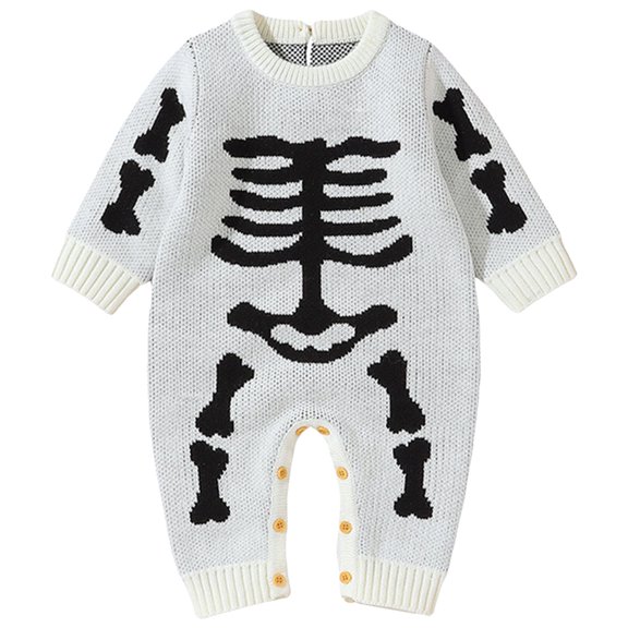 OJSFQUFP Baby Boy Girl Halloween Skeleton Sweater Long Sleeve Knit Pullover Toddler Fall Winter Sweatshirt