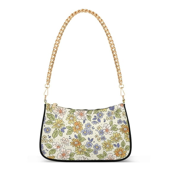 Womens Chain Shoulder Bag Green Floral Flowers Classic Tote Handbags Fashion Clutch Hobo Purse with Zipper for Travel Casual