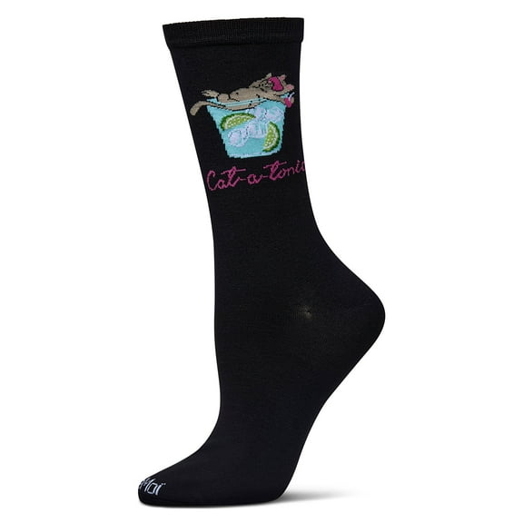 MeMoi Women's Cat-a-Tonic Rayon From Bamboo Crew Socks - Womens - Female, 9-11, Black