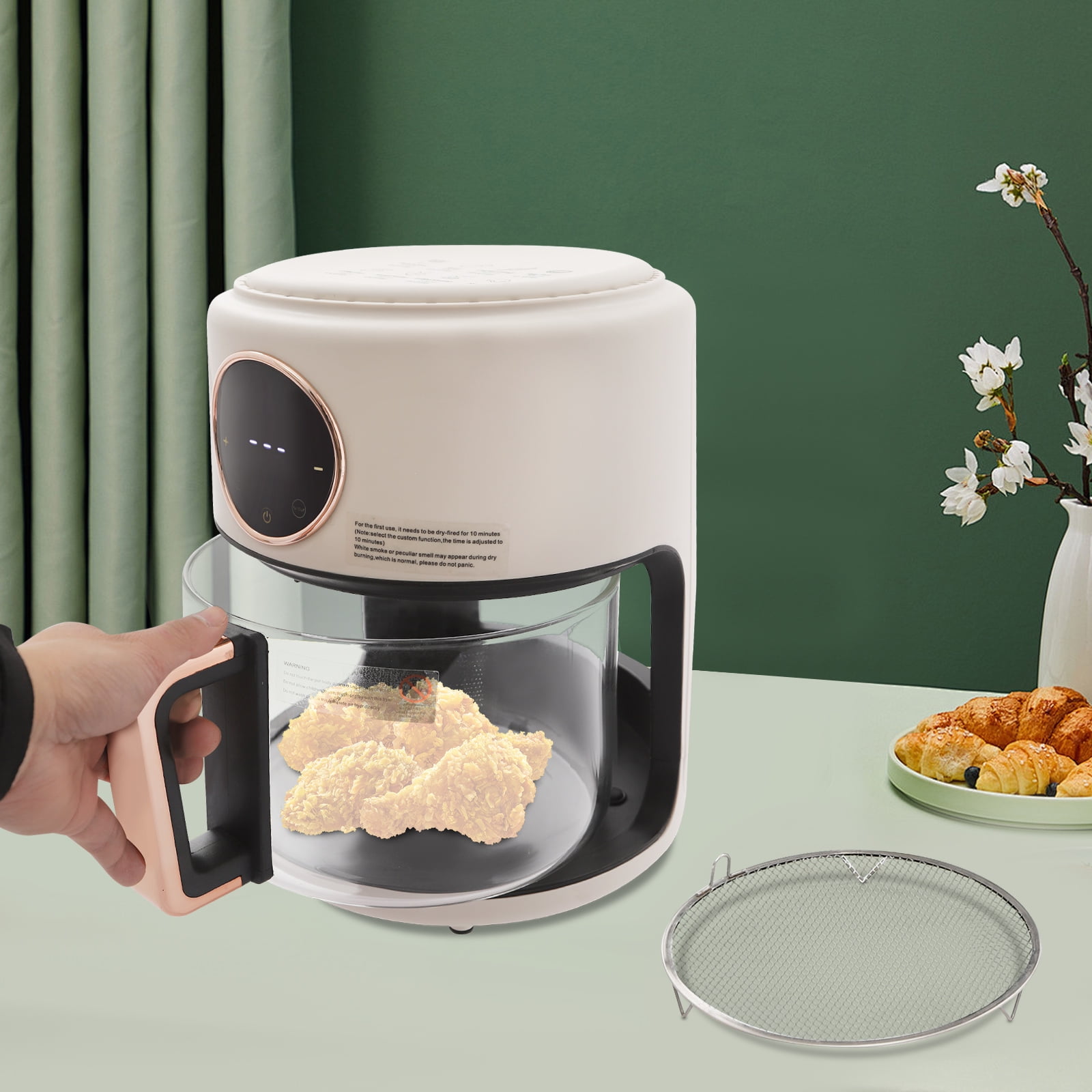 Miumaeov Mini Air Fryer 3.81Qt Glass Air Fryer 360° Viewable Touch Screen with Digital Display Adjustable Temperature Nonstick Airy Fryers