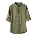 thumbnail image 2 of Lroveb Mens Linen Shirts Men Daily Classic Style Kung Fu Shirt Tops Tang Suit Three Quarter Sleeve Linen Blouse Army Green, 2 of 4