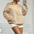 thumbnail image 7 of Mohiass Womens Off the Shoulder Sweatshirt Oversized Long Sleeve Tops Trendy Cute Loose Plain Fall Hoodie with Pocket Khaki S, 7 of 7