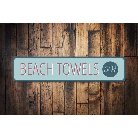 Beach Towel Novelty Decor, Metal Wall Sign - 4x18 Inches