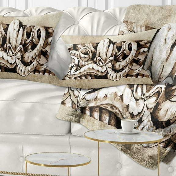 Designart Octopus Sketch in White Shade - Animal Throw Pillow - 12x20