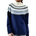 thumbnail image 2 of Stralyhd Women Sweaters Retro Fair Isle Sweater Knit Lightweight Boho Long Sleeve Pullover Knitwear Casual Round Neck Cropped Pullover Tops Dark Blue XXL, 2 of 4