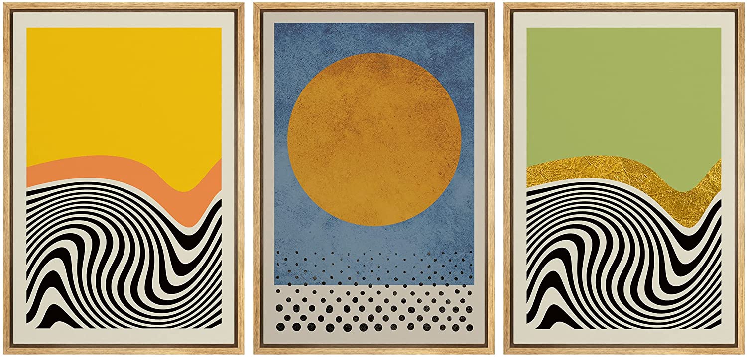 IDEA4WALL Framed Canvas Print Wall Art Set Vibrant Neon MidCentury