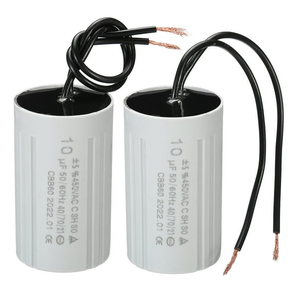 CBB60 10uF Running Capacitor, 2pcs AC 450V 2 Wires 50/60Hz Cylinder 60x35mm for Motor Start