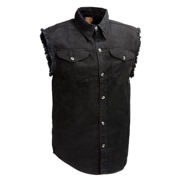 Milwaukee Leather DM1002 Men's Black Lightweight Denim Shirt with Frayed Cut Off Sleeveless - 3X-Large