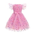 thumbnail image 2 of IBTOM CASTLE Kids Girls Princess Tulle Tutu Dress Flutter Sleeve Star Glitters Rainbow Birthday Party Pageant Summer Dresses 4-5 Years Pink Polka Dots, 2 of 8