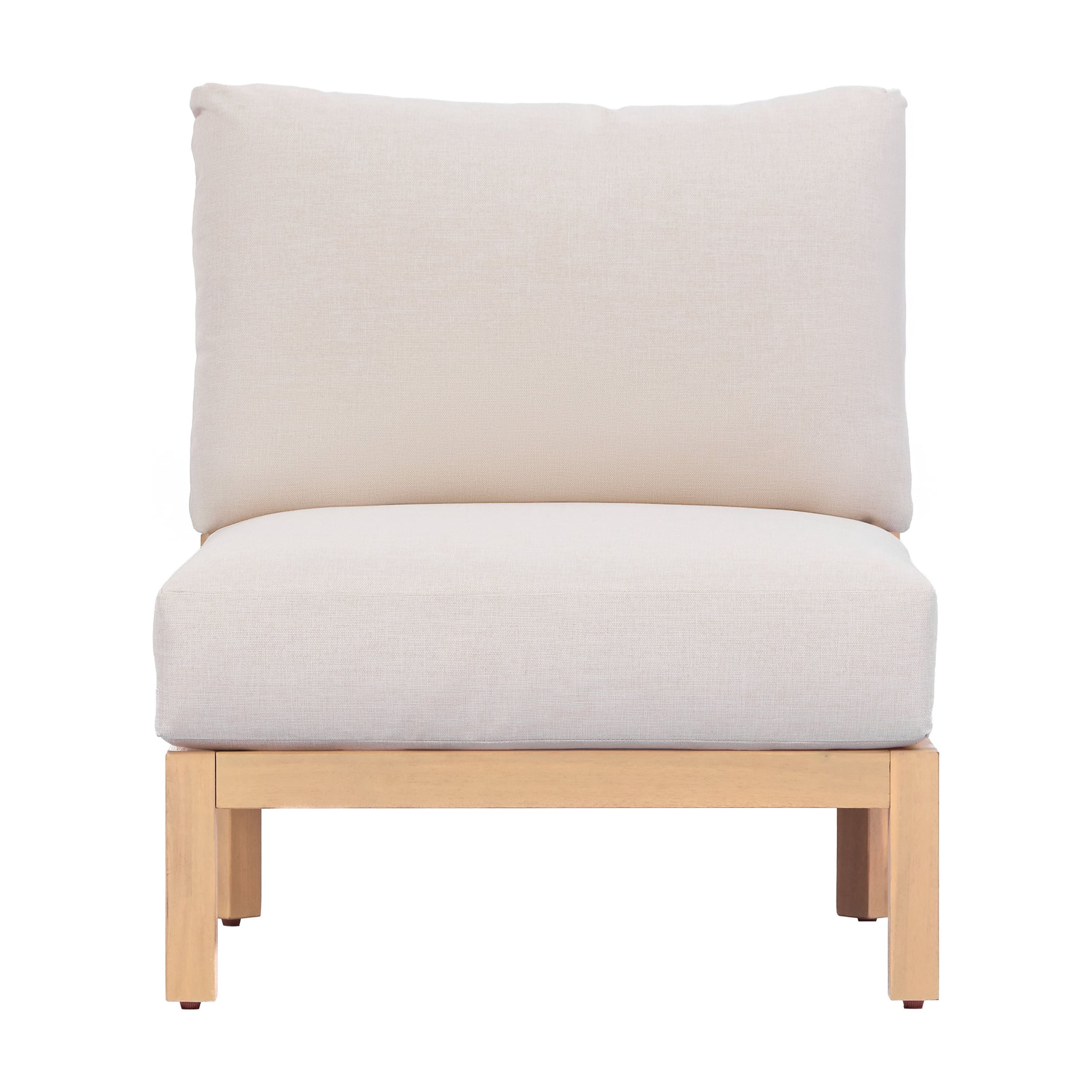 Acacia Wood Outdoor Club Chair with Rope Weave Backrest and Beige Cushion, Patio Lounge Chair for Garden and Balcony, Light Teak