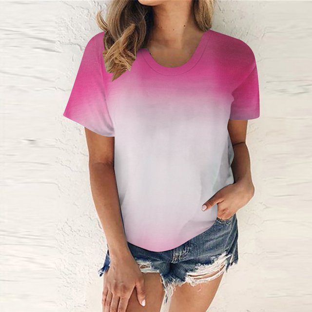 SMihono Hauts pour Femmes Été Décontracté Mode Féminine Impression Col Rond T-shirt Manches Courtes Ample Pull Blouse T-shirt Oversize pour Femmes 2023