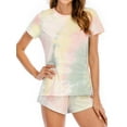 thumbnail image 3 of Women Tie-Dyed Short Sleeve Elastic Waist Pajama Set, 3 of 7