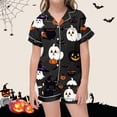 thumbnail image 2 of Weebloom Halloween Kids Pajamas Girls Cute Ghost Pajamas Set Soft Printed Kids Short Sleeve Button Down Shirt Shorts Cute Holiday Outfit Tween Sleepwear Nightwear Pjs Loungewear 10-11 Years, 2 of 4