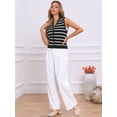 thumbnail image 4 of DARING DIVA Women's V Neck Button Front Cropped Knitted Striped Sweater Vests S Black, 4 of 6