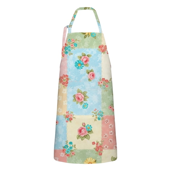 Pioneer Flower Floral Print Pattern Apron for Women and Men, Cotton Linen Waterproof with Pockets, Adjustable, 33x27 Inch for Kitchen, Gardening, BBQ, Salon