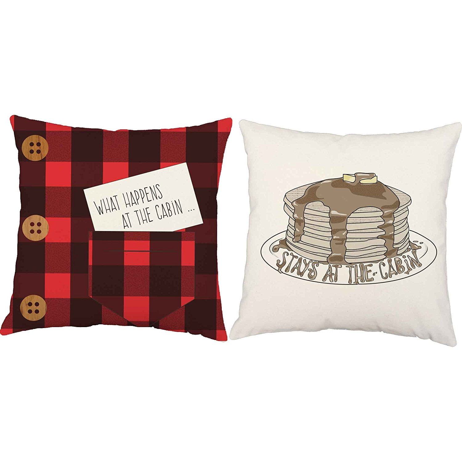 Set of 2 What Happens at the Cabin Throw Pillow Covers 14x14 Square