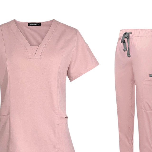 Baohd Ensemble de Gommage Femelle Infirmière v Décolleté Machine Lavable Manches Courtes Costume S Rose