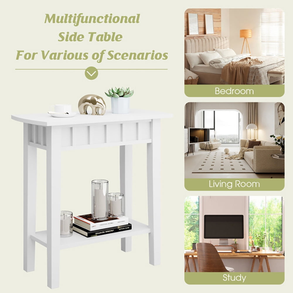 Finihen End Table, 2-Tier Narrow Wood End Table with Storage Shelf for Small Spaces, Sofa Side Table, Bed Side Table, for Living Room, Bedroom, White Finihen End Table, 2-Tier Narrow Wood End Table with Storage Shelf for Small Spaces, Sofa Side Table, Bed Side Table, for Living Room, Bedroom, White