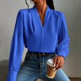 thumbnail image 6 of TKLPEHG Womens Tops Dressy Casual V Neck Elegant Shirts Lightweight Leisure Comfy Long Sleeve Classic Solid Color Loose Fashion Blouses (Blue,M), 6 of 7