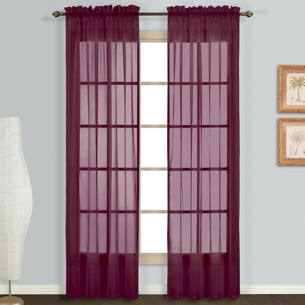 108 Inch Extra Long Voile 54 Wide Window Sheer Curtain Panel Burgundy Walmart Com Walmart Com