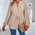 thumbnail image 2 of Blusa de poliéster Manga larga Un solo pecho Lazo en la cintura Top informal con cuello levantado para mujer Albaricoque S, 2 of 6