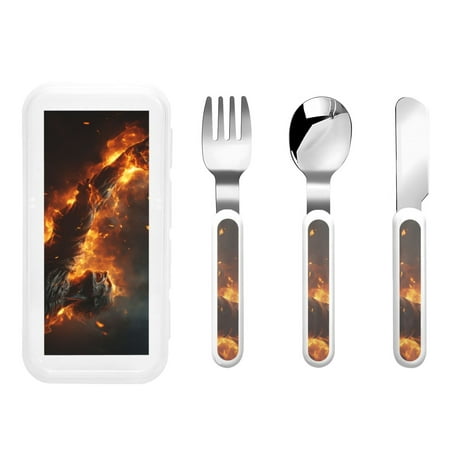 

Gaeub Cool Fire Man Print 3-Piece Children Knife Spoon Fork Set Stainless Steel Child Flatware Set Kids Utensils Set with Case for Lunch Box (Fork Spoon Knife Combo)