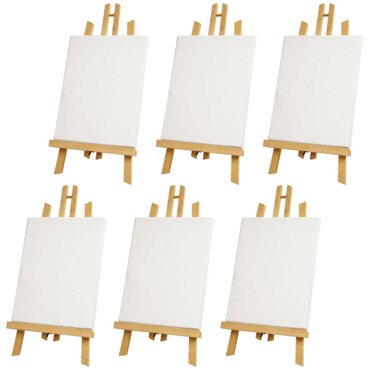 6 Pack of 11x14 Artist Painting Canvas Panels & 18" Wood Table Display