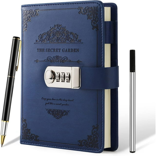 8.3x5.8in, A5 Notebook Journal con candado, Vintage Lock Journal Password Notebook con bolígrafo y caja de regalo, Lock Diary Planner Organizador para hombres y mujeres,Blue