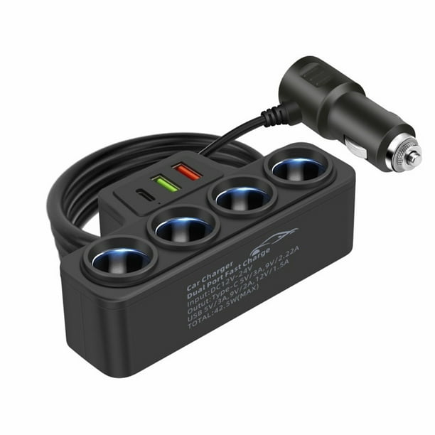 Pisexur Accesorios para coches, Electrónica para cochesCargador de coche universal con interfaz de carga rápida QC3.0+USB+PD de 1 a 4 puertos, 12 V y 24 V.