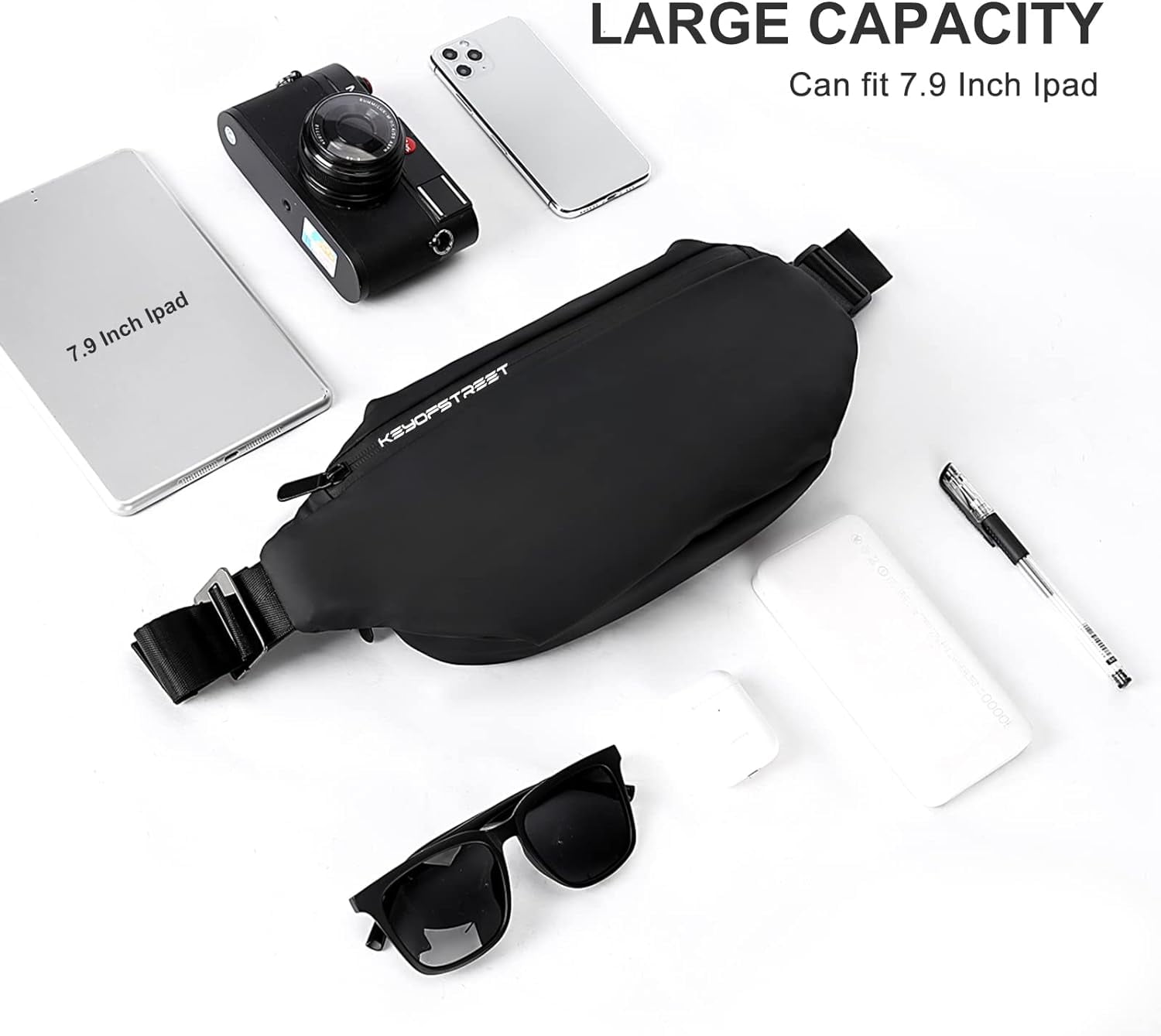 Crossbody Fanny Pack for Men, Large Waterproof Waist Bag Pack, Fashionable Chest Belt Bag for Men Travel Running Cycling Sports, Carrying All Phones