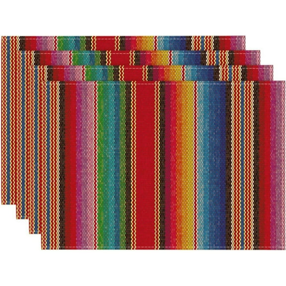 Colorful Stripes Dia De Los Muertos Fiesta Mexico Placemats Set of 4, 12x18 Inch Spring Table Mats for Party Kitchen Dining Decoration