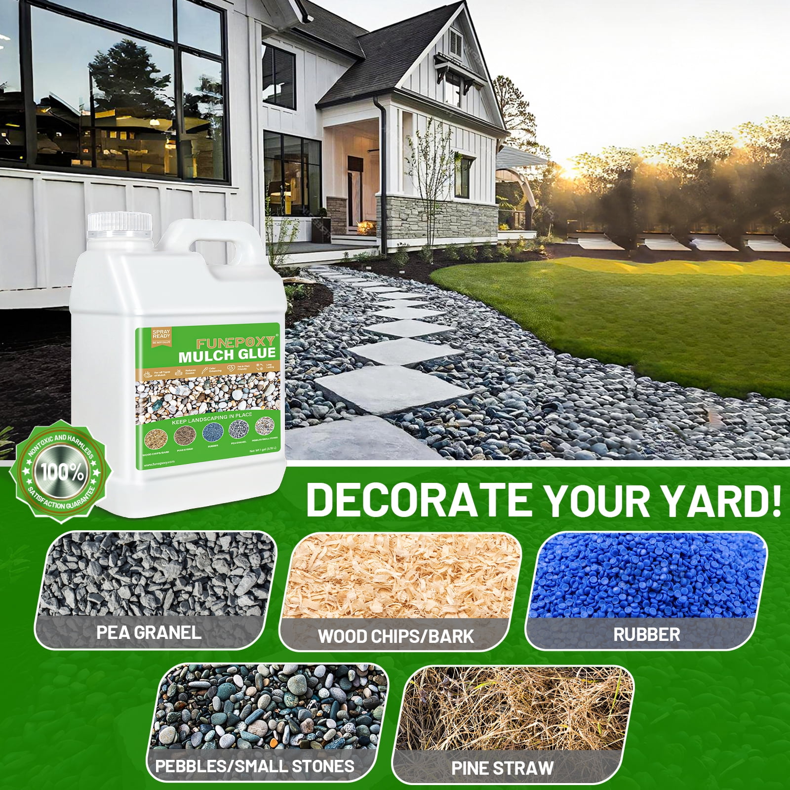 LOVFEN Mulch Glue 1 Gallon, covering adhesive for bonding stones, views, gardens, gravel, stones, leaves, bark, garden paths