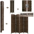thumbnail image 3 of 4 Panels Weave Fiber Arch Room Dividers 6ft Freestanding Hinged Partition Wood Screen with Hand-Woven Design Folding Portable Privacy Dividers Room Indoor for Home Office, Brown, 3 of 7