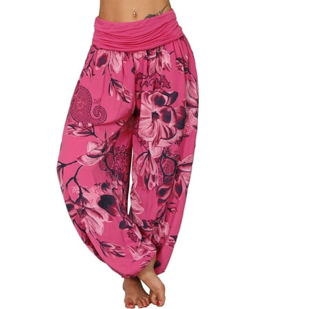 

Women s Flowy Boho Pants - Loose Yoga Harem Joggers - Casual Bohemian Hippie Palazzo Lounge Comfy Elephant Pajama CHMORA