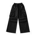 thumbnail image 5 of Yammkia Kids Girls Cargo Pants Teen Girls High Waist Elastic Pants Wide Leg Solid Work Parachute Pants 5T 6T 7T 8-15 Years (Black,5-6 Years), 5 of 7