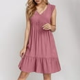 thumbnail image 2 of Robe d'Été Sans Manches Col en V Mini Robes Mode Décontractée Fluide Boho Volant Ligne A Swing 2025, 2 of 6