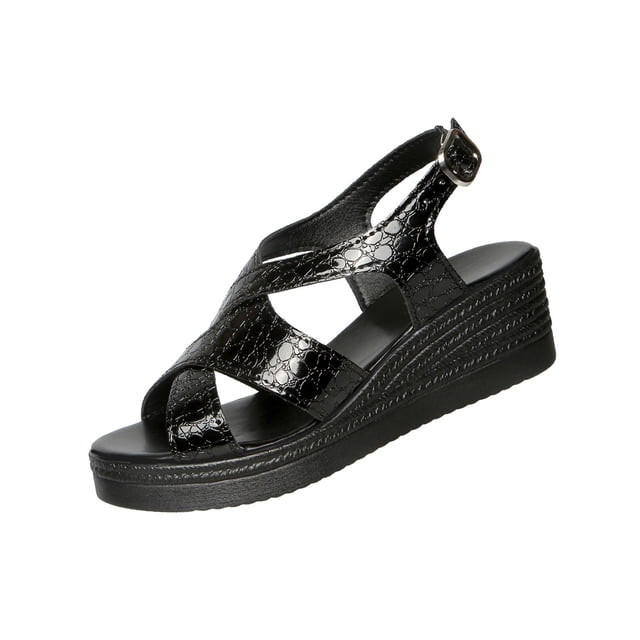 Sandalias de Cuña de las Mujeres Casuales de Moda Primavera Verano Versátil Más Tamaño Sandalias de Pie Abierto de la Playa, Cuero Falso Ajustable