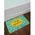 thumbnail image 2 of Hello Sunshine Bath Mat, Sun Motif with Stripes on Wavy Ocean Themed Background Words, Plush Bathroom Decor Mat with Non Slip Backing, 29.5" X 17.5", Blue Yellow, 2 of 2