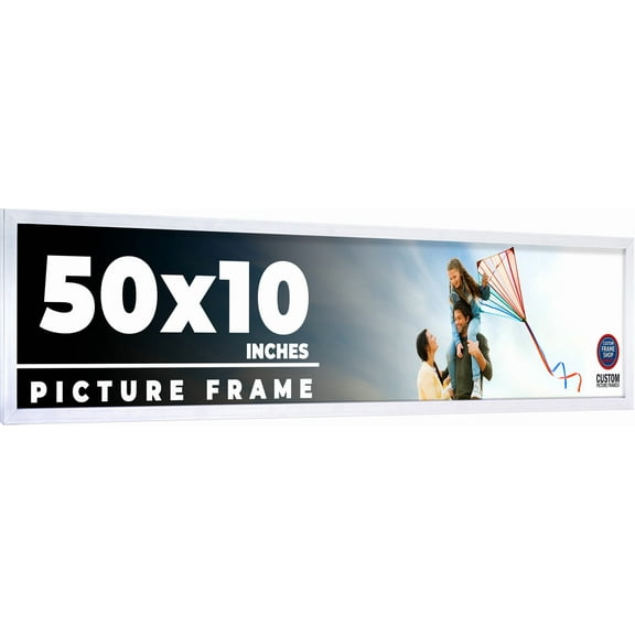 50x10 Frame Silver Stainless Steel Solid Wood Picture Frame | 0.75 Inch Moulding Width | Includes