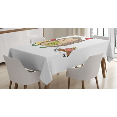 Ambesonne Hedgehog Tablecloth Rectangular Table Cover, Cartoon Bird and Tree, 60"x90", Multicolor