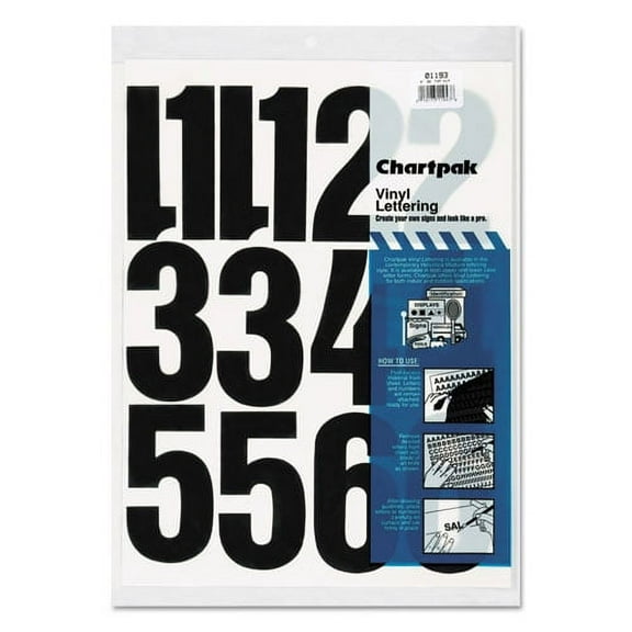 Chartpak Self-Adhesive Vinyl Numbers, 4" High, Black, 23 Per Pack (01193)