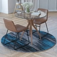 thumbnail image 3 of BizChair 5' x 5' Round Blue Abstract Area Rug - Olefin Rug with Jute Backing - Living Room, Bedroom, & Family Rooms, 3 of 10